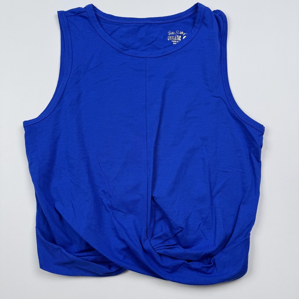 Lilly Pulitzer Luxletic Tank Top Womens Large Blue Twist Hem Athletic Workout